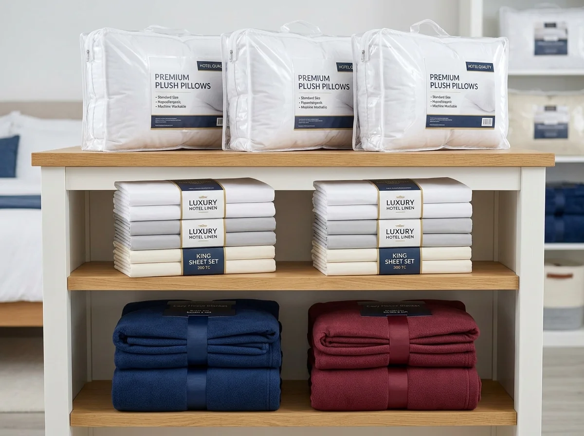 Bedding Stack with Pillows and Blankets